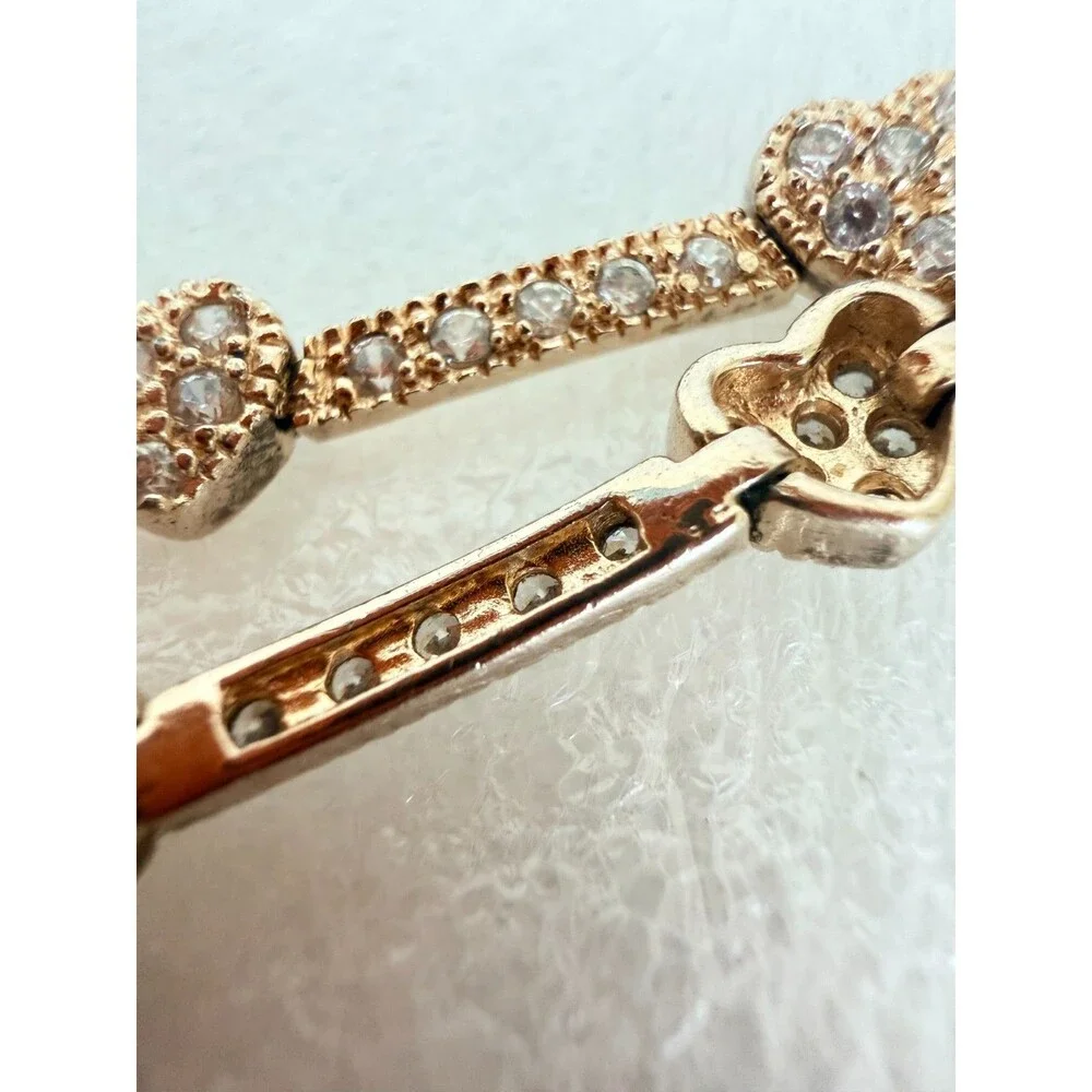 925 Sterling Silver Gold Plated Cubic Zirconia Pave Heart Links Tennis Bracelet